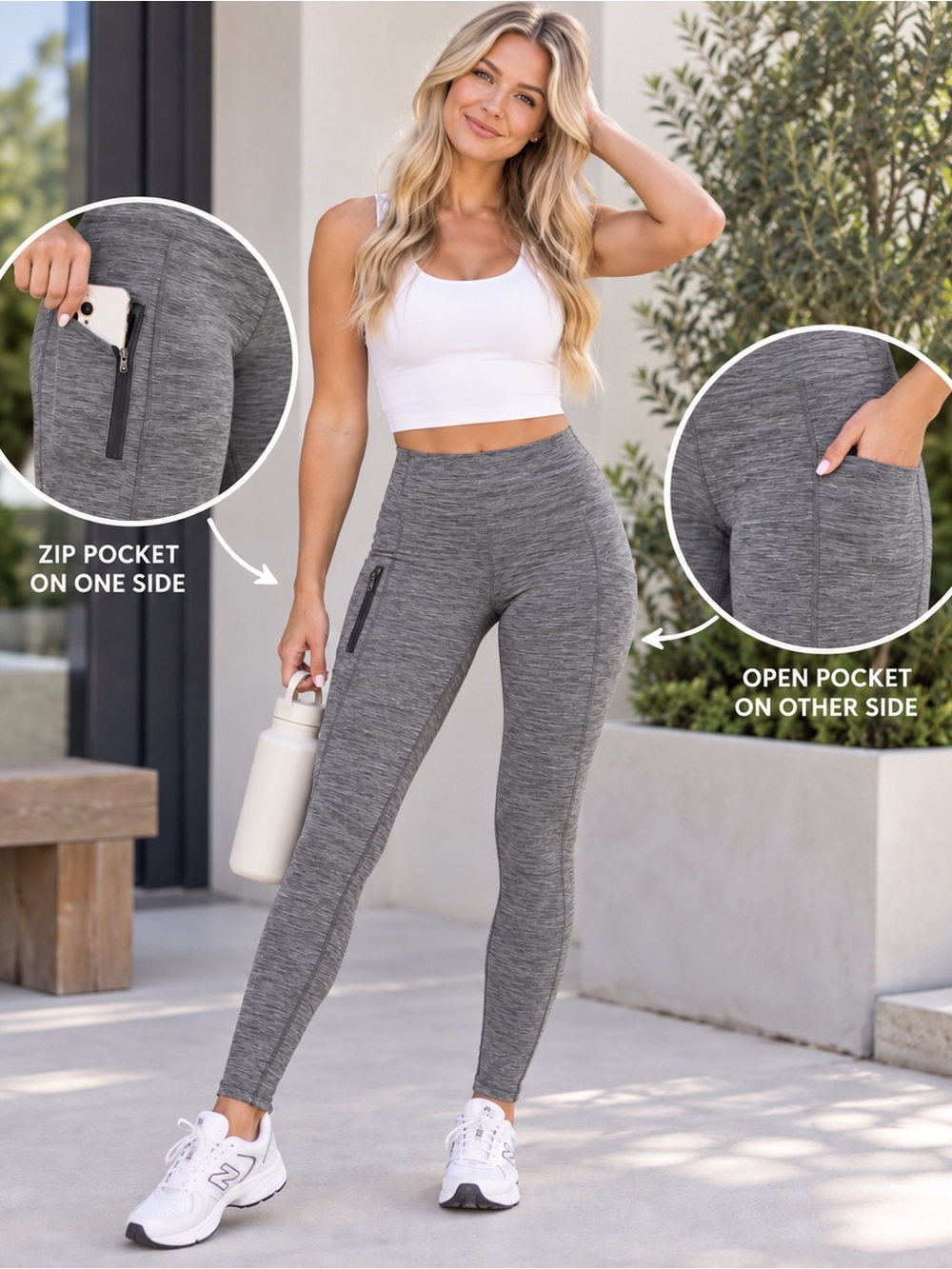 Lou & Grey Gray Heather Leggings Women’s Medium Side Pockets Athleisure Stretch